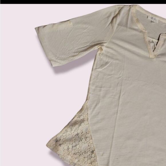 Peach love California white cream stripes with lace trim v-neck and bottom corne - Picture 3 of 4